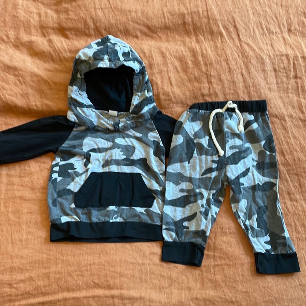6 month gray and black camo matching set